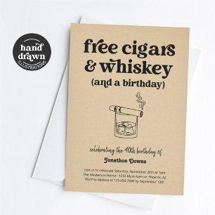 Invitation Funky Free Cigars & Whiskey Mens fête d'anniversai