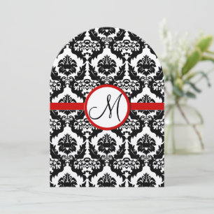 Invitation Funky & Fun Black Damask Red Trim Wedding Invite