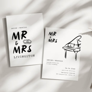 Invitation Funky Fun Retro Mr & Mrs Mariage illustré