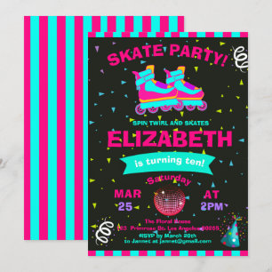 Invitation Funky Girl Roller Skate Chalkboard fête d'annivers