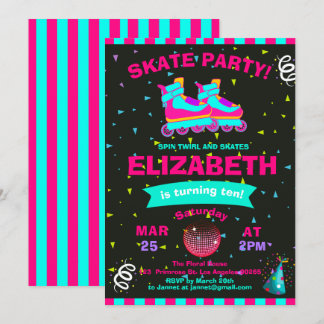 Invitation Funky Girl Roller Skate Chalkboard fête d'annivers