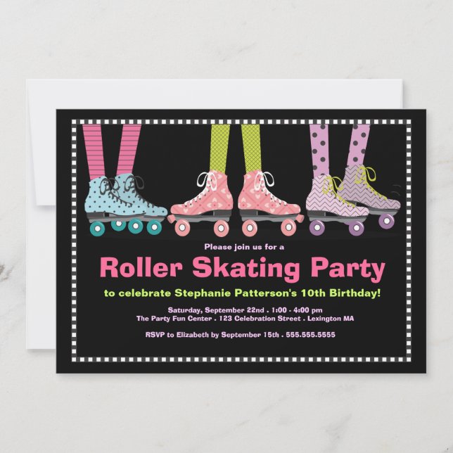 Invitation Funky Girls Roller Sking fête d'anniversaire (Devant)