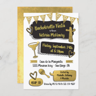 Invitation Funky Mexicaine Fiesta Gold Foil Bachelorette Part