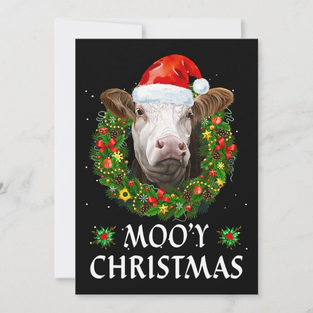 Invitation Funky Moey Noël Wreath Santa Hat Cow Moo Far (Devant)