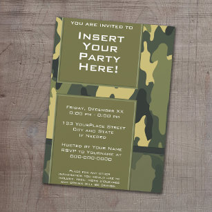 Invitation Funky Party - Dark Green Camouflage militaire