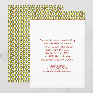 Invitation Funky Rétro Motif Perle Olive Couleurs Personnalis