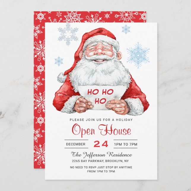 Invitation Funky Santa Claus Holiday Christmas Open House (Devant / Derrière)