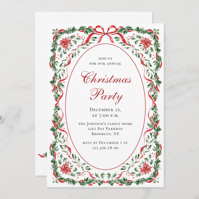 Invitation Funky Whimsical Christmas Red Bow Holiday Party (Devant / Derrière)