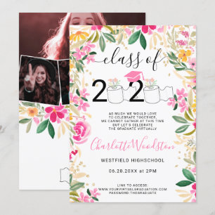 Invitation Funny 2020 roll photos florales graduation virtuel