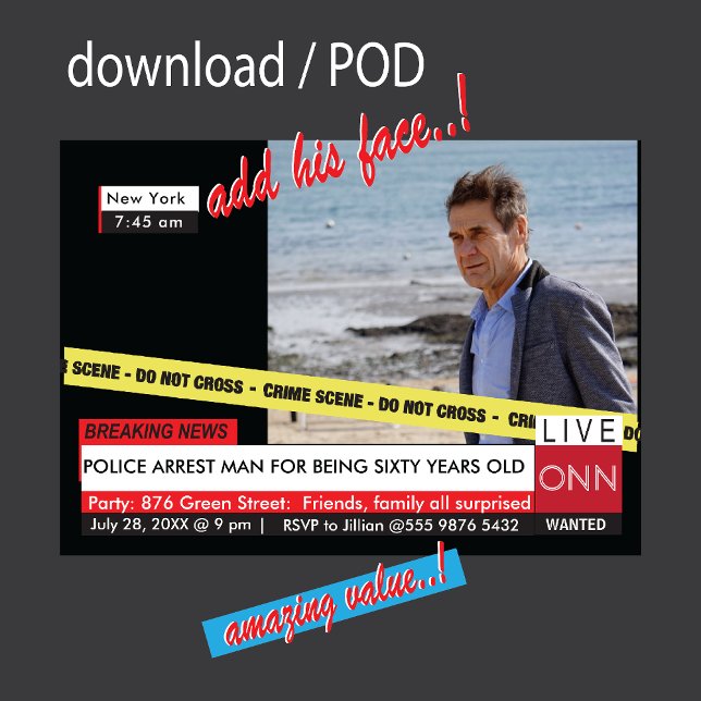 Invitation Funny 60e anniversaire 🎉 Fake TV News (Créateur téléchargé)