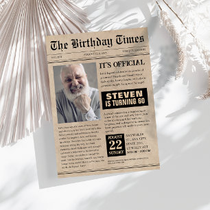 Invitation Funny 60th Birthday Newspaper Cover Photo