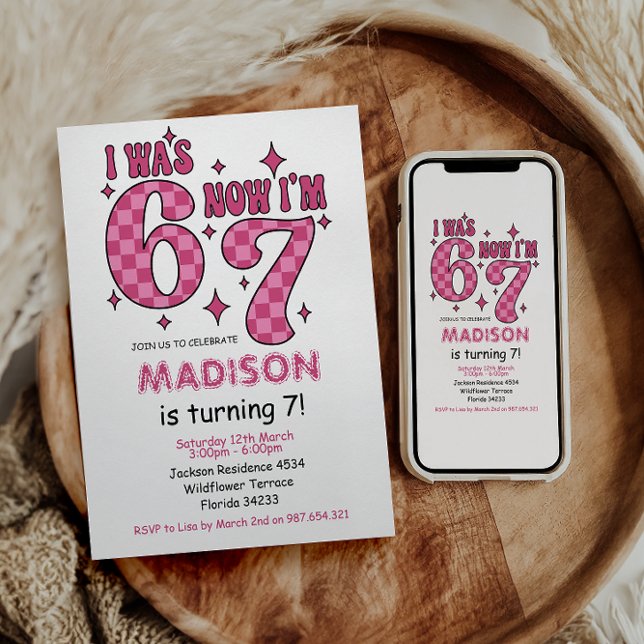 Invitation Funny 7th Birthday | “I Was 6, Now 7” Party (Funny 7th Birthday | “I Was 6, Now 7” Party Invitation
)