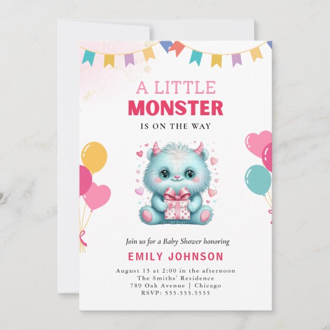 Invitation Funny Baby shower Monster (Devant)