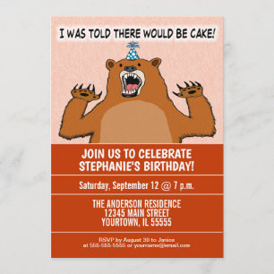 Invitation Funny Bear veut du gâteau fête d'anniversaire
