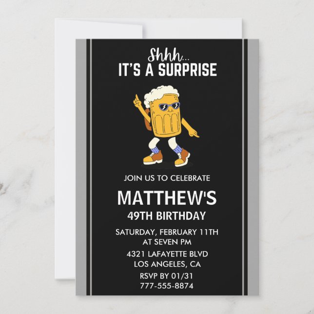 Invitation Funny Beer Surprise Party 49e anniversaire (Devant)