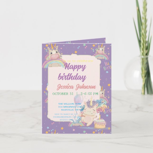 Invitation Funny Birthday Unicorn (Devant)
