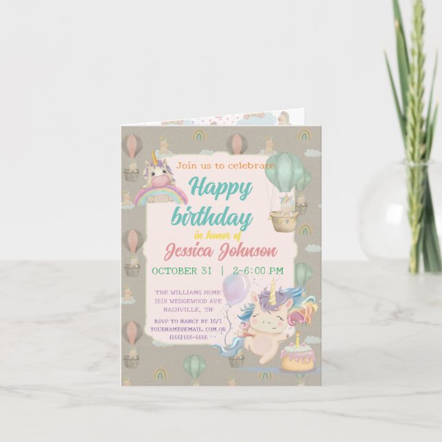 Invitation Funny Birthday Unicorn (Devant)