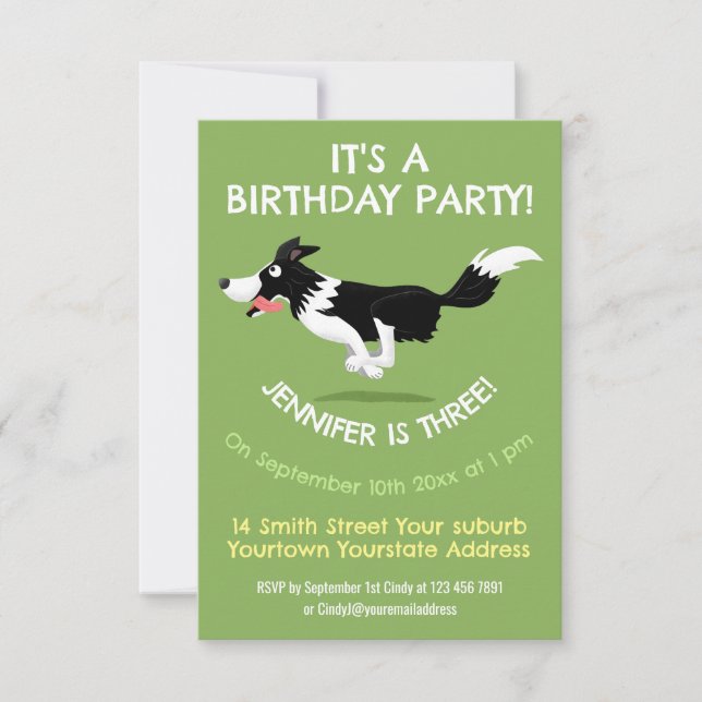 Invitation Funny Border Collie chien en course dessin animé (Devant)