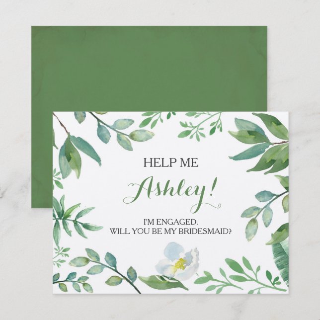 Invitation Funny BRIDESMAID PROPOSAL card, Green (Devant / Derrière)