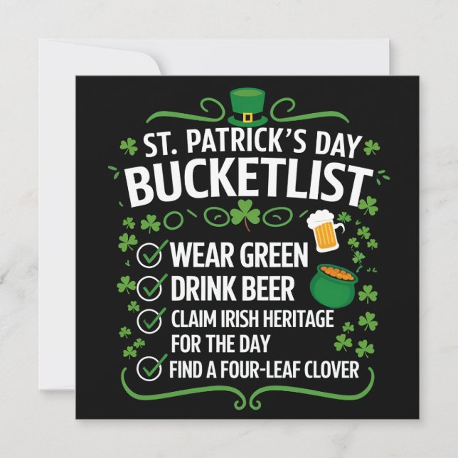 Invitation Funny Bucket List célèbre la Saint Patrick's Day (Devant)