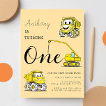 Invitation Funny Camions de construction 1er anniversaire<br><div class="desc">Fêtez le premier anniversaire de votre petit avec cette adorable Construction trucks 1er Anniversaire Invitation! Doté de véhicules de construction dessinés à la main, chacun avec un visage amusant et souriant, avec des couleurs vives et un arrière - plan propre, il est à la fois attrayant et facile à lire....</div>