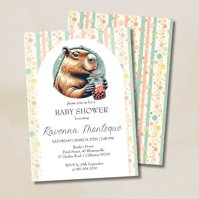 Invitation Funny Capybara Striped Personalized Baby Shower (Créateur téléchargé)