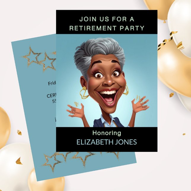 Invitation Funny Caricature Retirement Party  (Funny Retirement Party Caricature Lady Invitation)