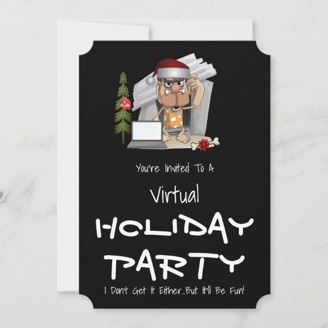 Invitation Funny Caveman Virtual Holiday Party (Devant)