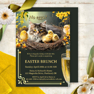 Invitation Funny Chat Pas d'oeufs Boules de Pâques et Brunch