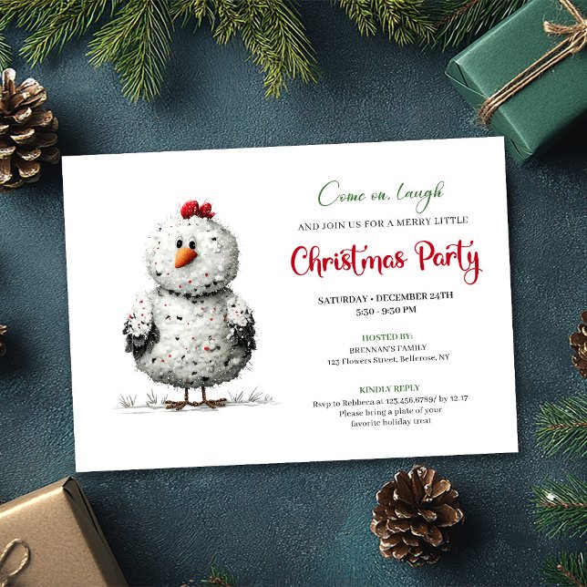Invitation Funny Chicken Red Green Christmas Party Printable (Funny Chickens Red Green Christmas Party Printable)