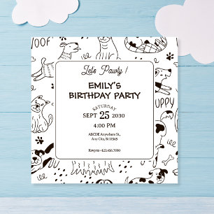 Invitation Funny Chiens doodle anniversaire motif