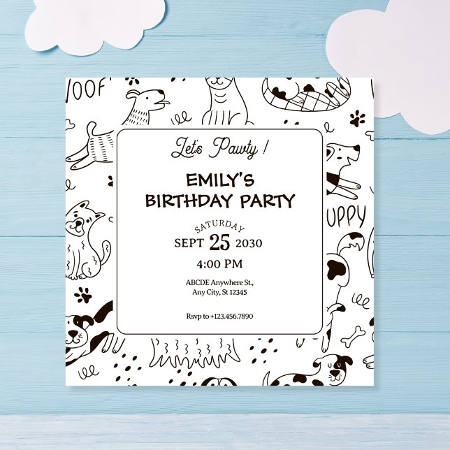 Invitation Funny Chiens doodle anniversaire motif (Créateur téléchargé)