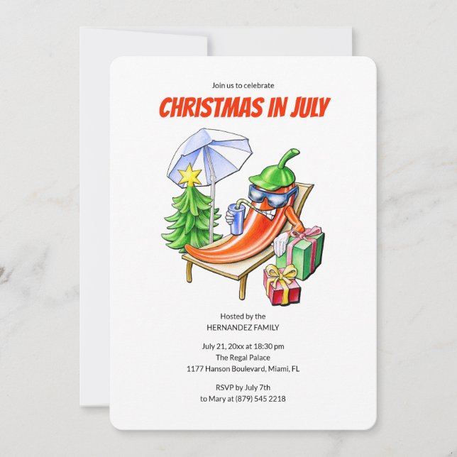 Invitation Funny Chilli Christmas in July Summer Pool Party (Devant)