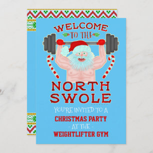 Invitation Funny Christmas Swole Père Noël Weightlifter Gym P
