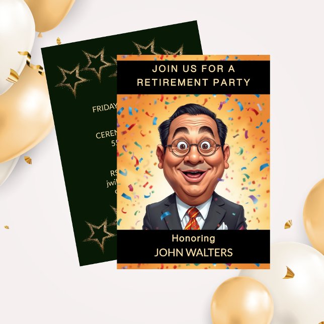 Invitation Funny Co-Worker Retirement Party  (Funny Retirement Party Caricature Business Man Invitation)