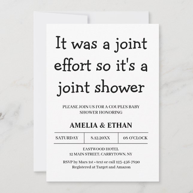 Invitation Funny Couples Baby shower noir et blanc (Devant)