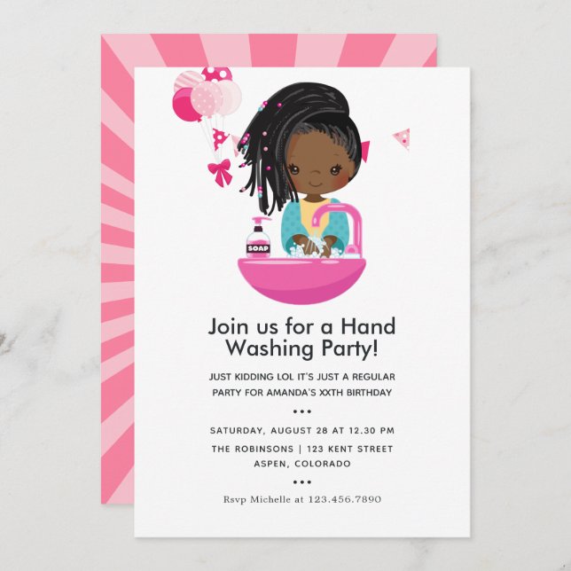 Invitation Funny Covid-19 Corona Virus thème Fille Anniversai (Devant / Derrière)