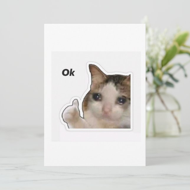 Invitation Funny Crying Cat Thumbs Up Meme Sticker - Ok Cat (Debout devant)