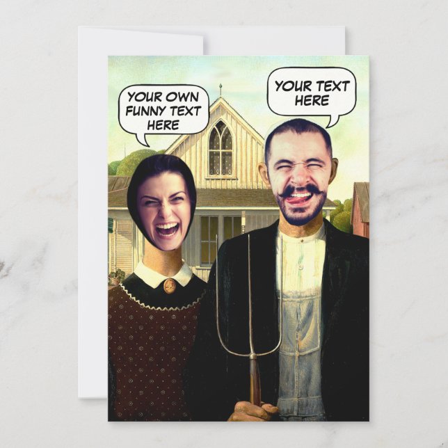 Invitation Funny Custom American Gothic Face in Hole photo (Devant)