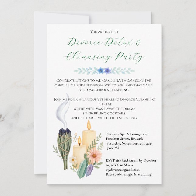 Invitation Funny Divorce CleansParty Spa & Detox thème (Devant)