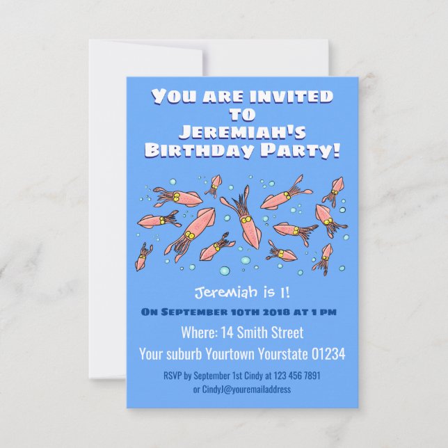 Invitation Funny école de calmar avec bulles dessin animé (Devant)