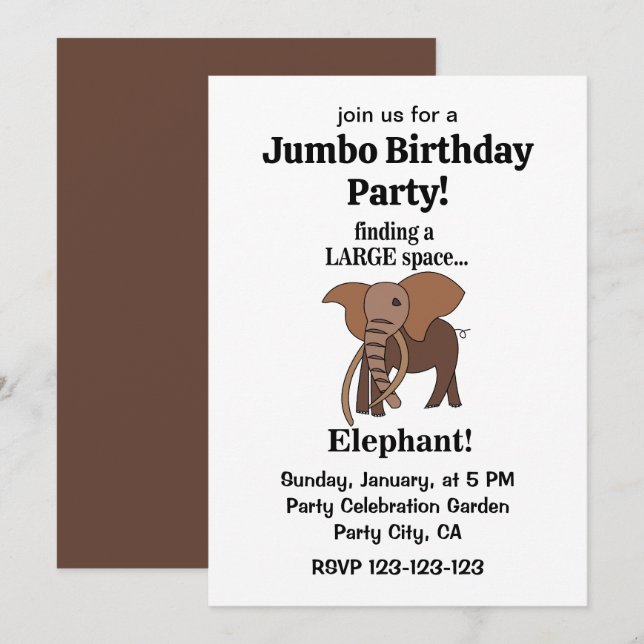 Invitation Funny Elephant Jumbo Birthday Party (Devant / Derrière)