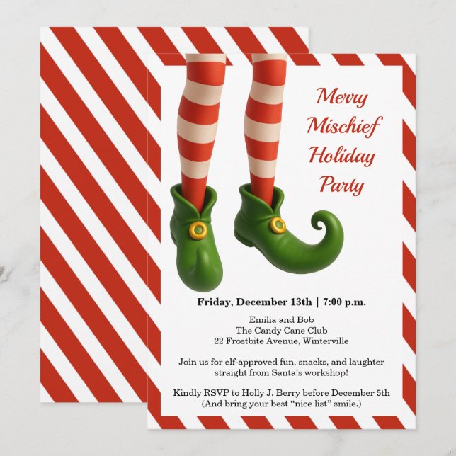 Invitation Funny Elf Legs | North Pole Mischief Holiday Invit (Devant / Derrière)