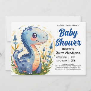 Invitation Funny Enchanted Blue Dinosaur Baby shower garçon