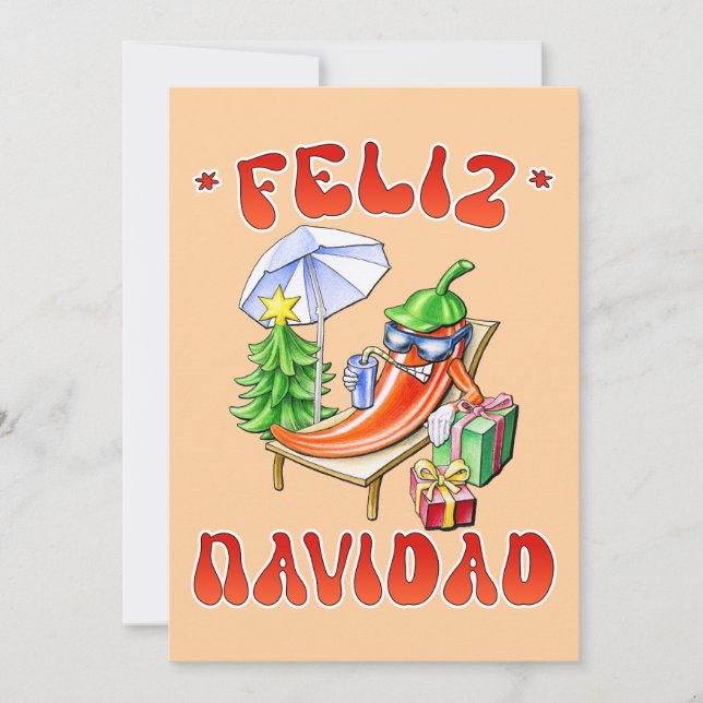 Invitation Funny Feliz Navidad Cute Christmas Chili (Devant)