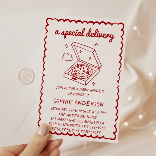 Invitation Funny Food A Special Delivery Pizza Baby Shower (Créateur téléchargé)