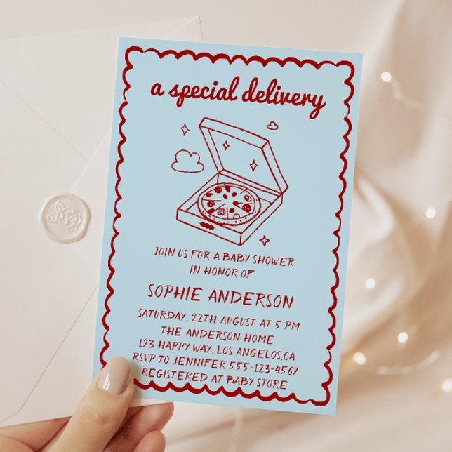Invitation Funny Food A Special Delivery Pizza Baby Shower (Créateur téléchargé)
