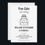Invitation Funny Free Cake Joke 1st Simple Quirky Birthday<br><div class="desc">Préparez-vous à des giggings avec notre hilarante "Free Cake (and a Birthday!)" 1st Birthday Invitation! Ce design ludique et élégant présente un charmant style dessiné à la main en noir et blanc, parfait pour les parents avec un grand sens de l'humour. C'est une façon simple et amusante de célébrer le...</div>