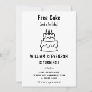 Invitation Funny Free Cake Joke 1st Simple Quirky Birthday