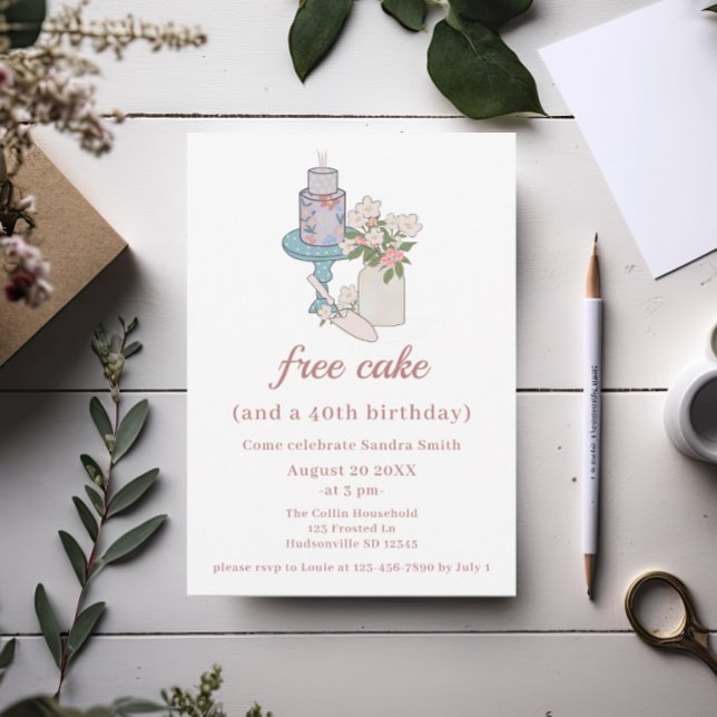 Invitation Funny Free Cake Womens 40e anniversaire (Créateur téléchargé)
